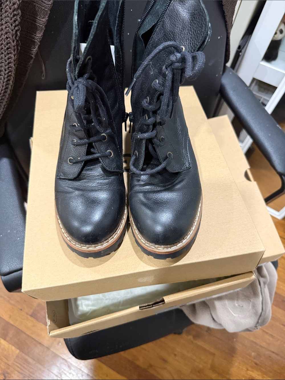 Classic Black Lace-Up Leather Boots